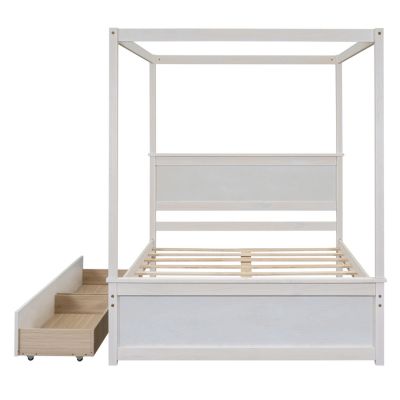 Streamdale Full-size wood canopy bed with drawers, no box spring needed