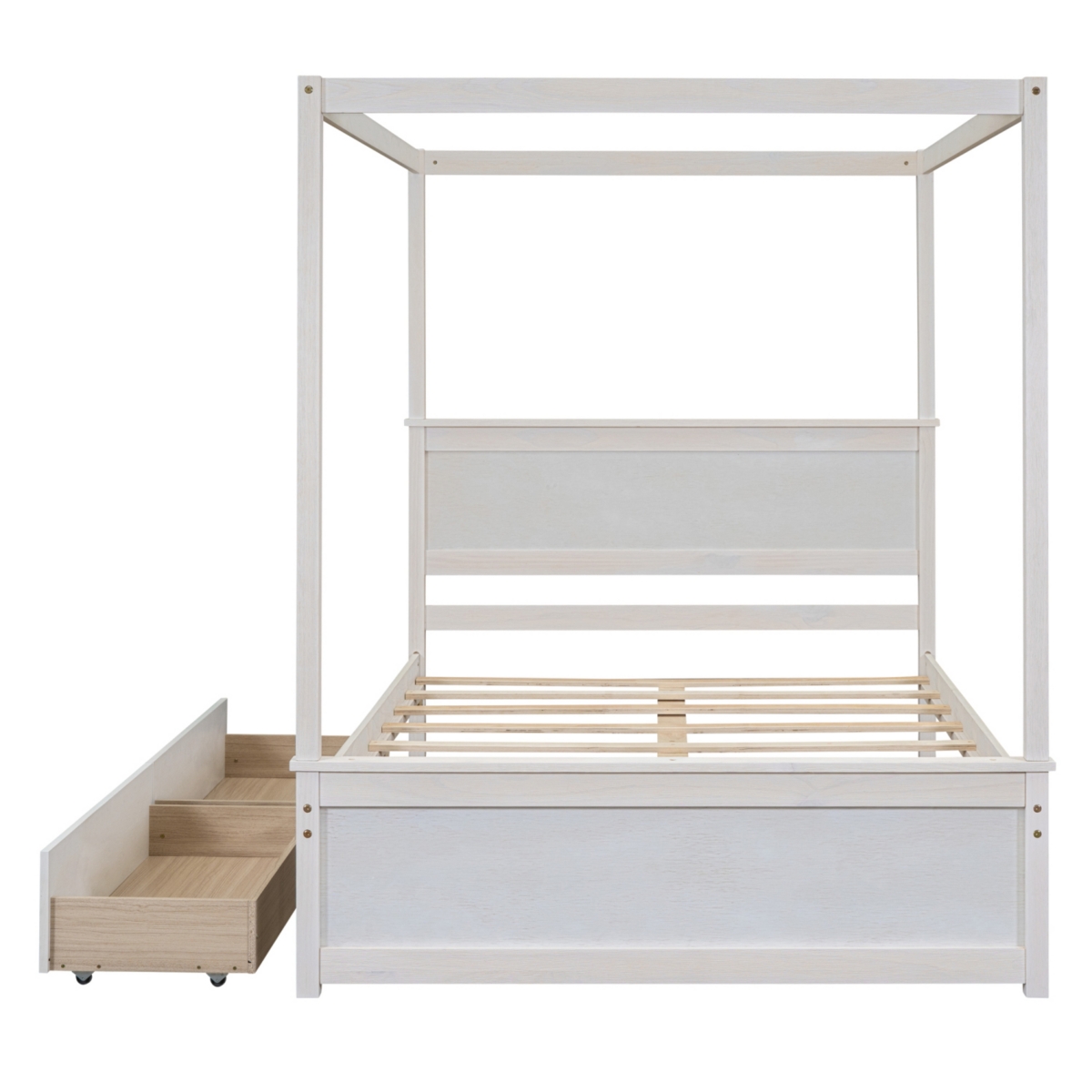 Streamdale Furniture Full-size wood canopy bed with drawers, no box spring needed