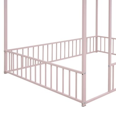 Streamdale Metal House Bed Frame with Fence for Kids