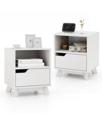 Mid Century Modern Bedside Table with Storage Drawer and Open Shelf-White