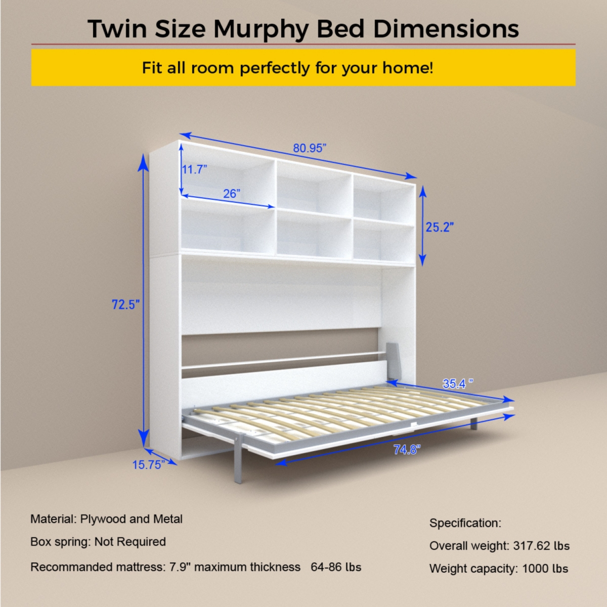 Simplie Fun Space-saving Modern Design Twin Size Murphy Bed