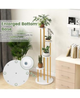 Indoor Metal Plant Stand Corner Plant Shelf for Potted Plant with Golden Metal Frame-White