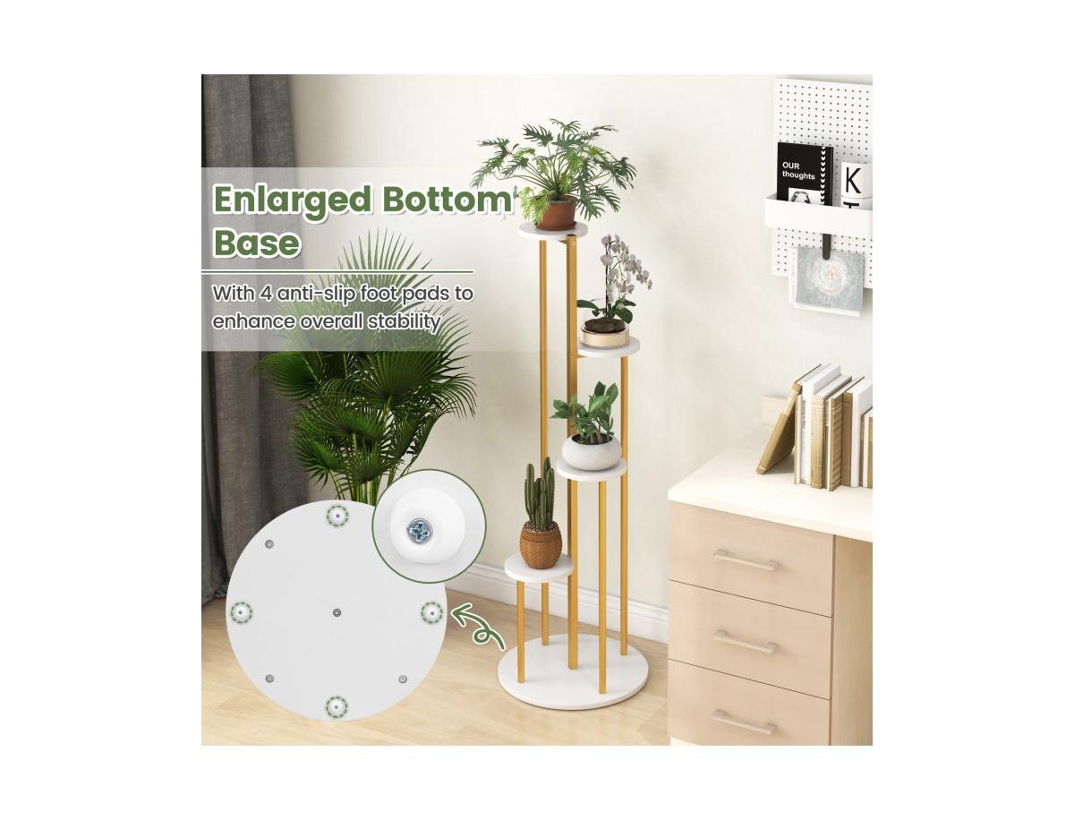 Slickblue Indoor Metal Plant Stand Corner Plant Shelf for Potted Plant with Golden Metal Frame- White