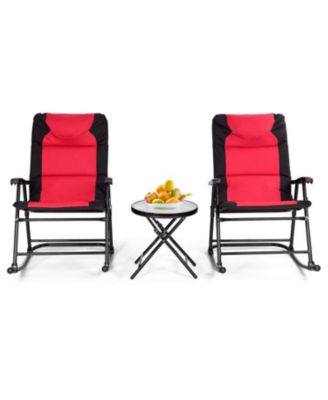 3 Pcs Outdoor Folding Rocking Chair Table Set with Cushion