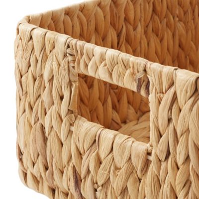 Water Hyacinth Storage Basket Set for Shelves - 1-Large, 2-Small - Woven Storage Bin Organizers with Handles