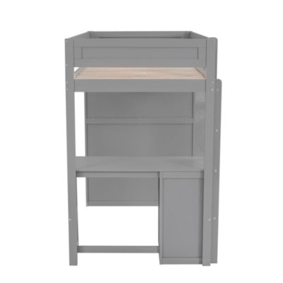  Wood Twin Size Loft Bed With Wardrobes And 2-Drawer Desk With Cabinet