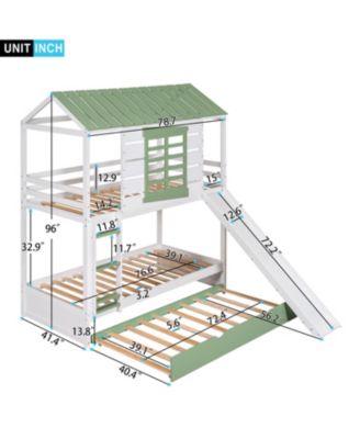 Streamdale Twin Over Twin Size House Bunk Bed With Convertible Slide And Trundle