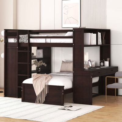 Full-Size Loft Bed with Twin Bed, Storage, and Desk