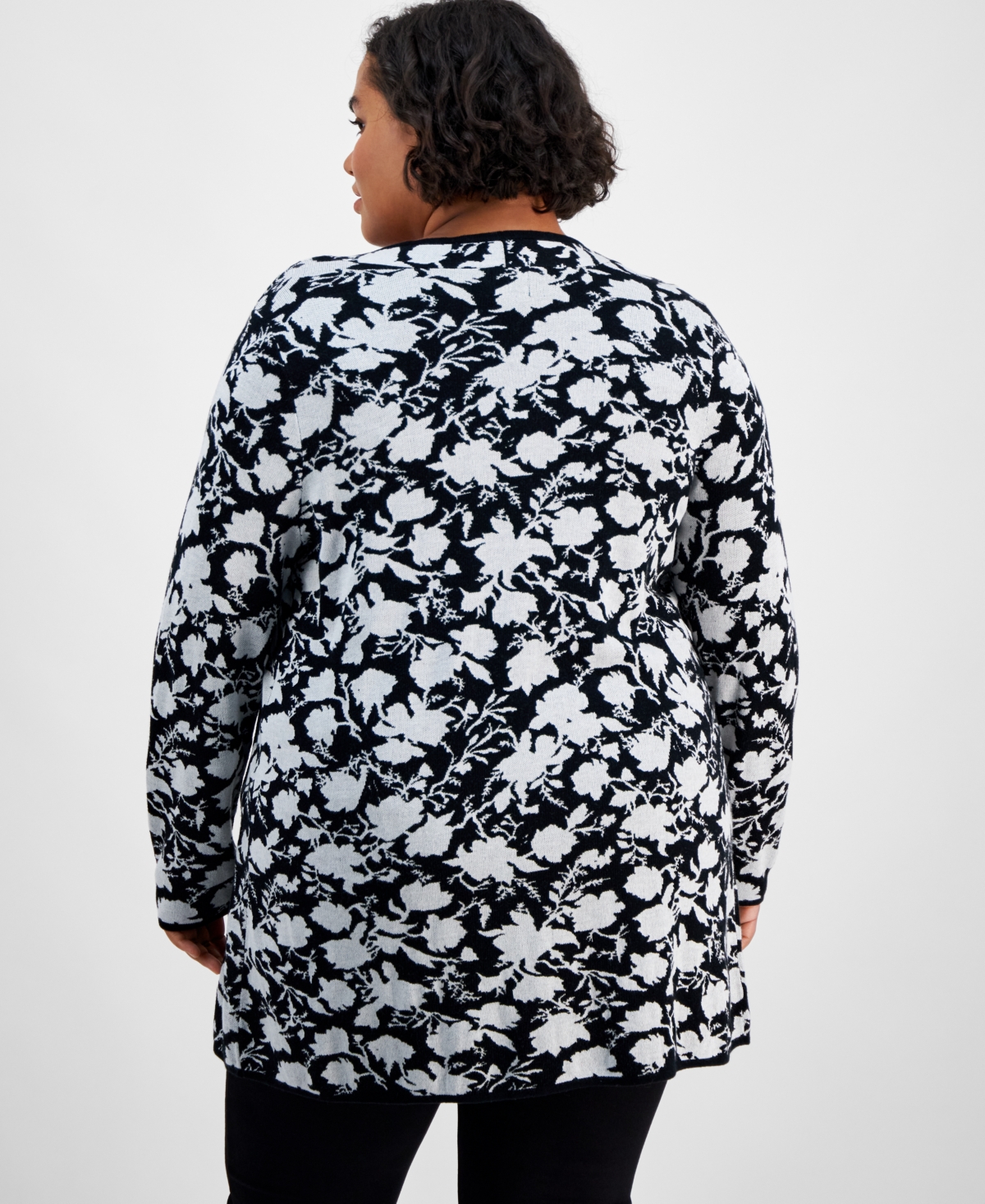 Jm Collection Plus Size Botanical-Print Open-Front Cardigan, Created for Macy's