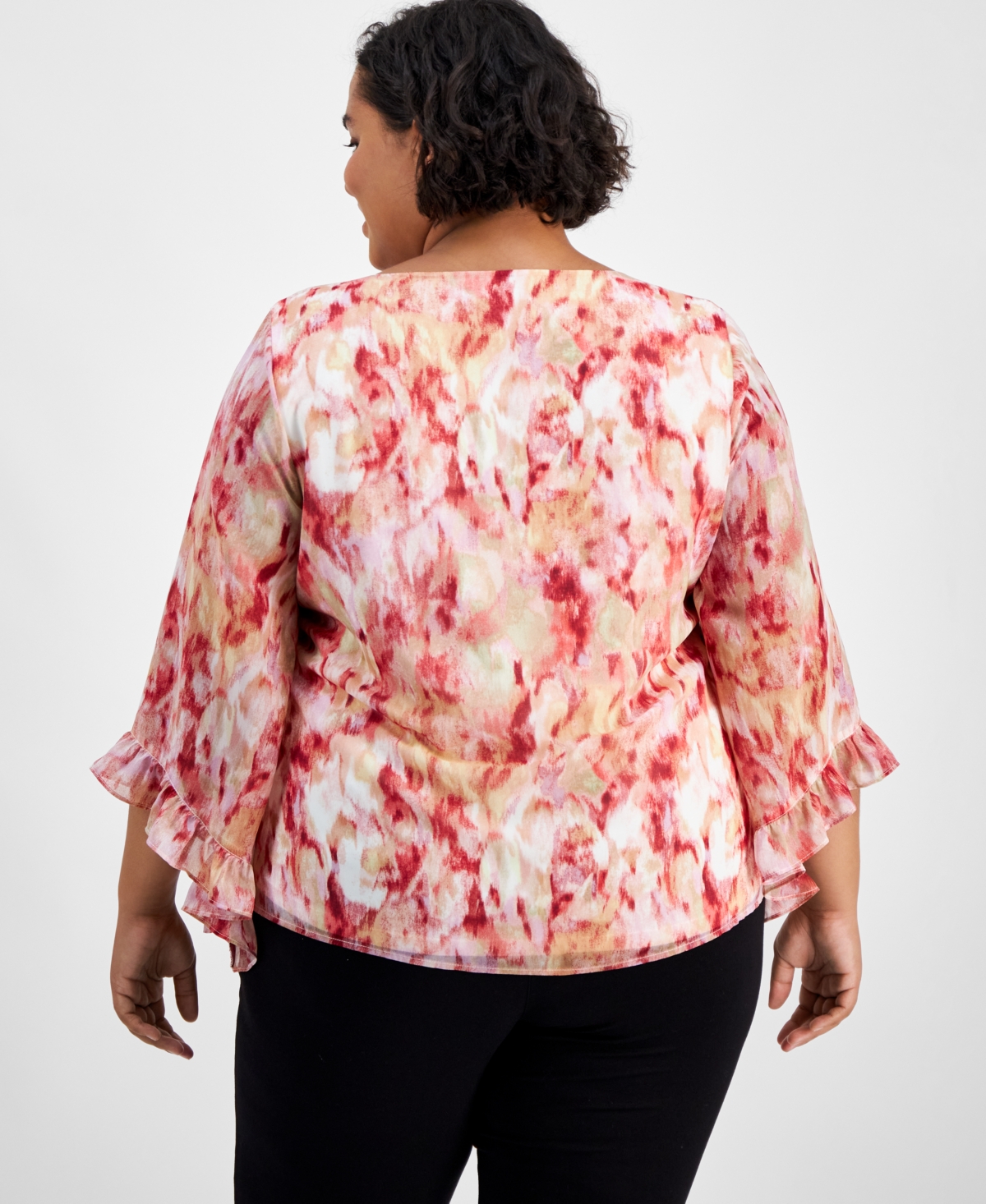 Jm Collection Plus Size Ruffled-Cuff Necklace Top, Created for Macy's