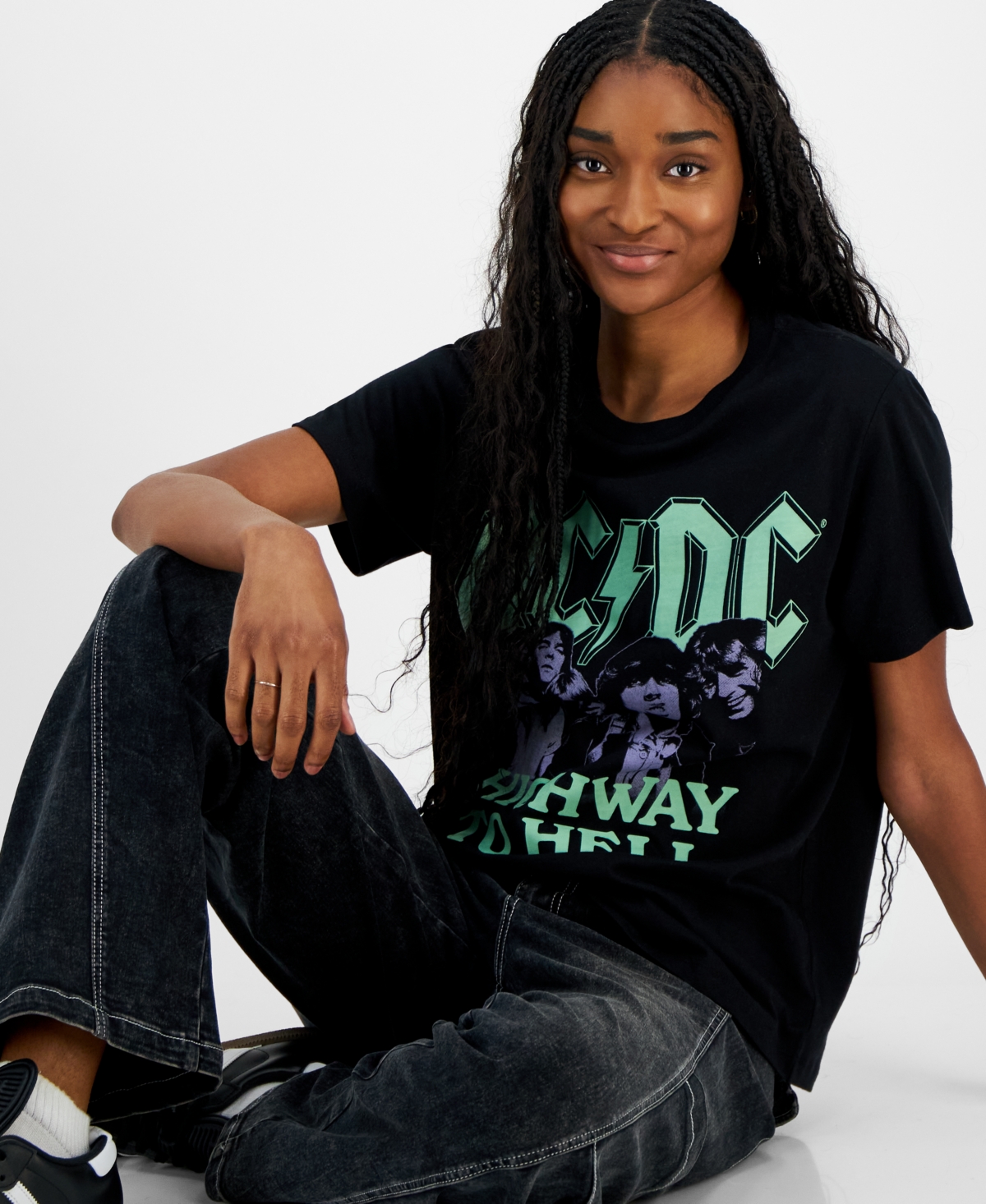 Grayson Threads, The Label Juniors' Acdc Glow In The Dark Halloween Graphic T-shirt In Black