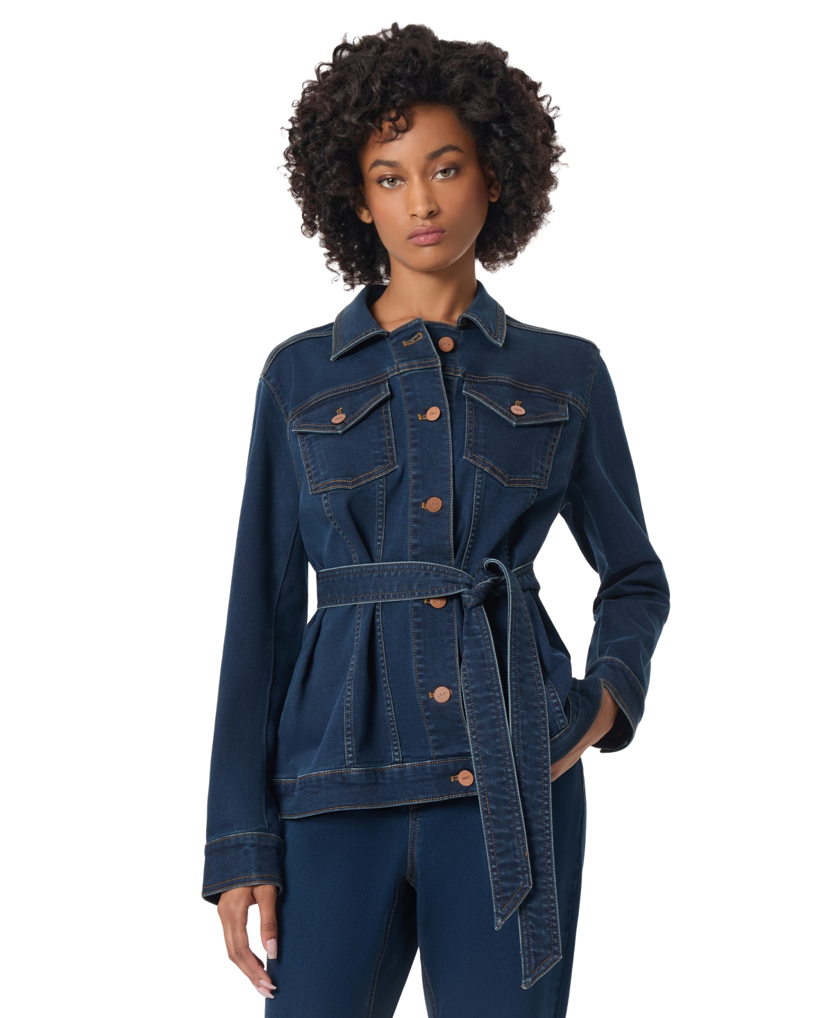 JONES NEW YORK WOMEN'S BELTED DENIM TRUCKER JACKET 