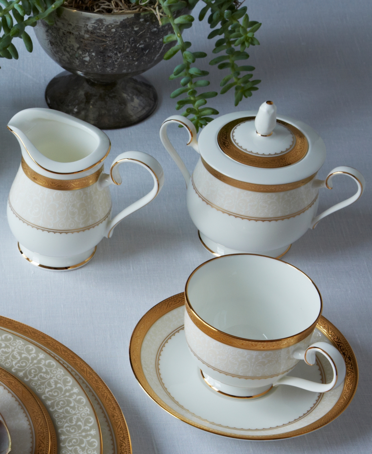 Noritake Odessa Gold Sugar Creamer Set In White