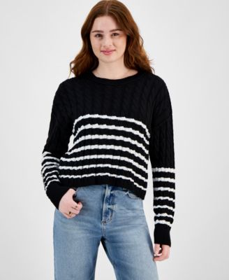 Hooked Up by IOT - Juniors' Striped Cable-Knit Sweater
