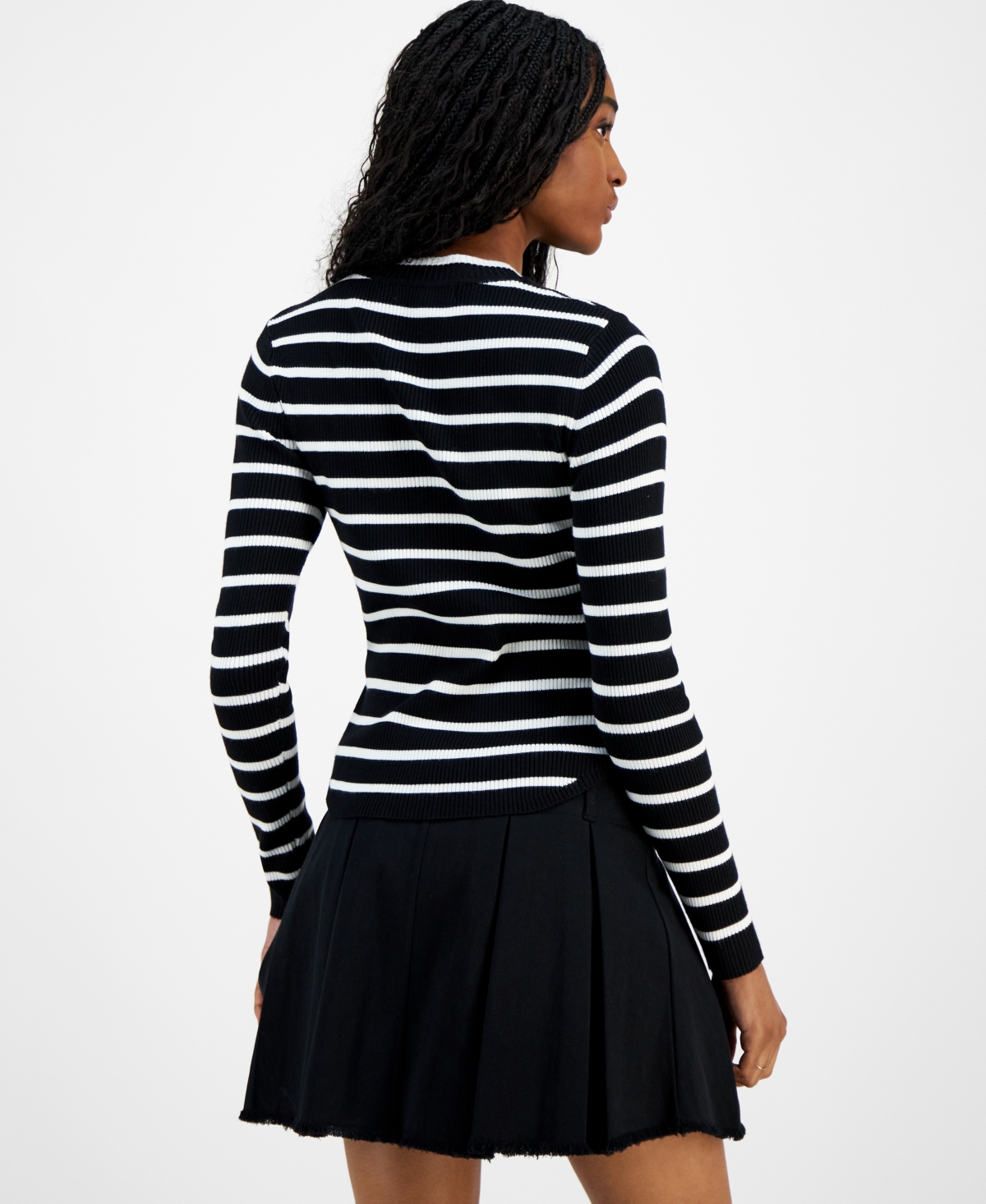 Madden Girl Juniors' Striped Crewneck Long-Sleeve Sweater