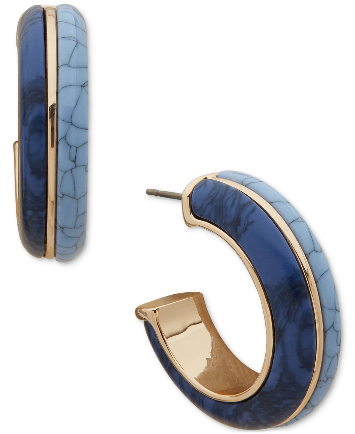 Gold-Tone Medium Stone Inlay C-Hoop Earrings, 1.21" - Multi