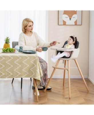 Toddler 3 in 1 Convertible Wooden High Chair Feeding Chair with Cushion