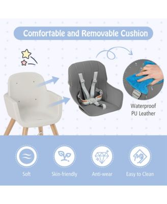 Toddler 3 in 1 Convertible Wooden High Chair Feeding Chair with Cushion