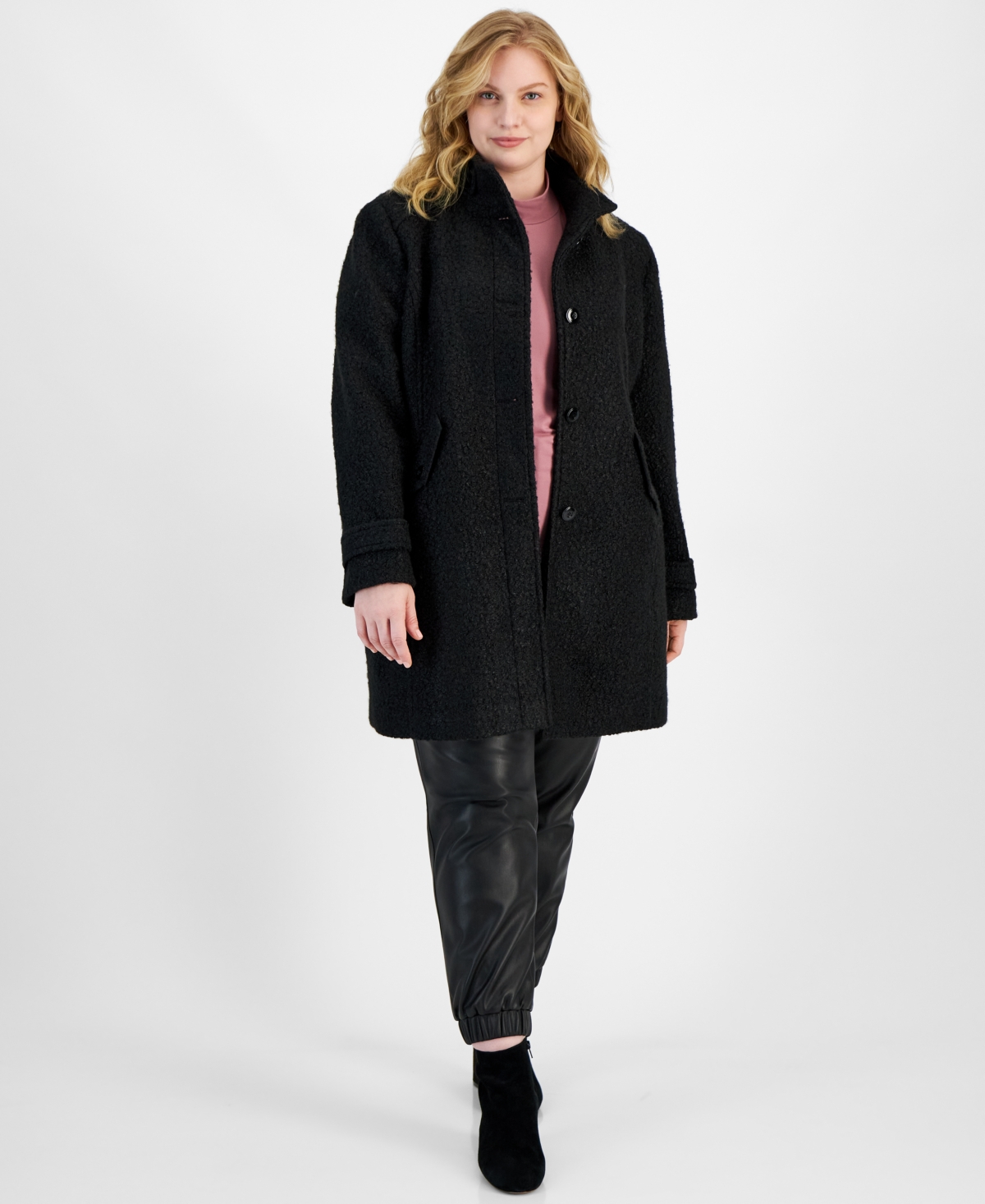 Maralyn & Me Trendy Plus Size Single-Breasted Boucle Walker Coat