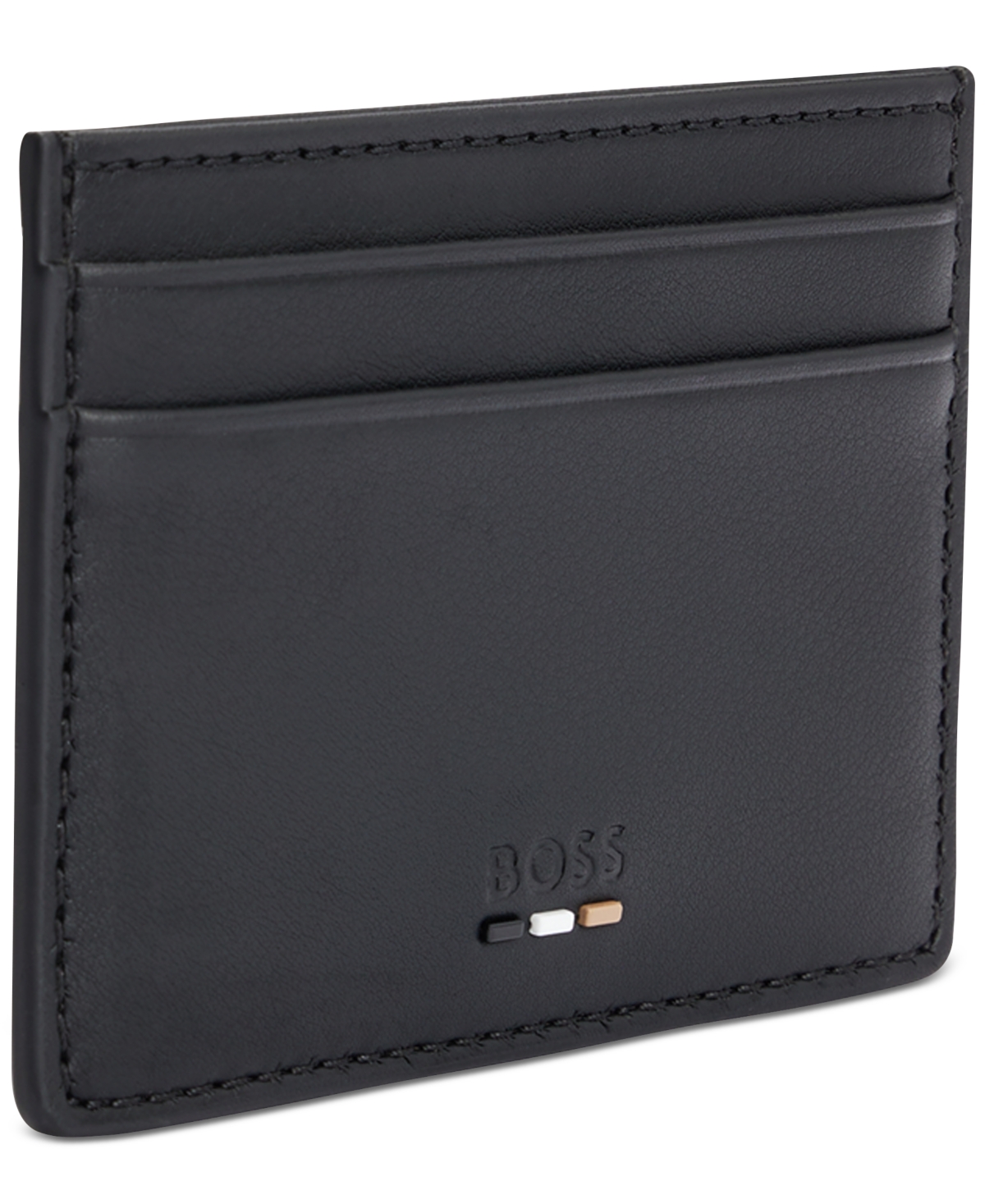 Hugo Boss Faux-leather Card Holder With Signature Stripe In Black