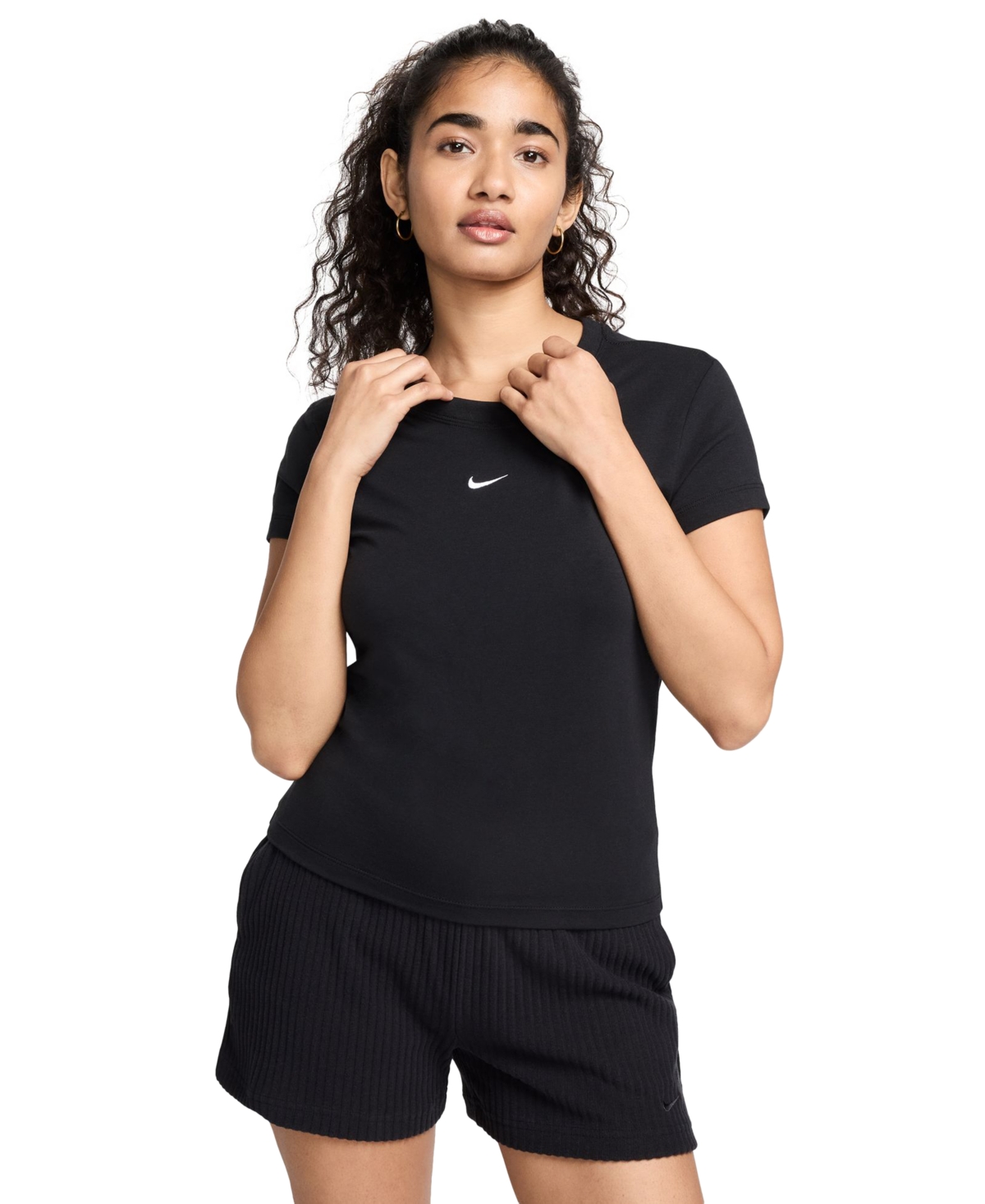 Nike Sportswear Club Chill Knit Mod Crop T-shirt In Black,white