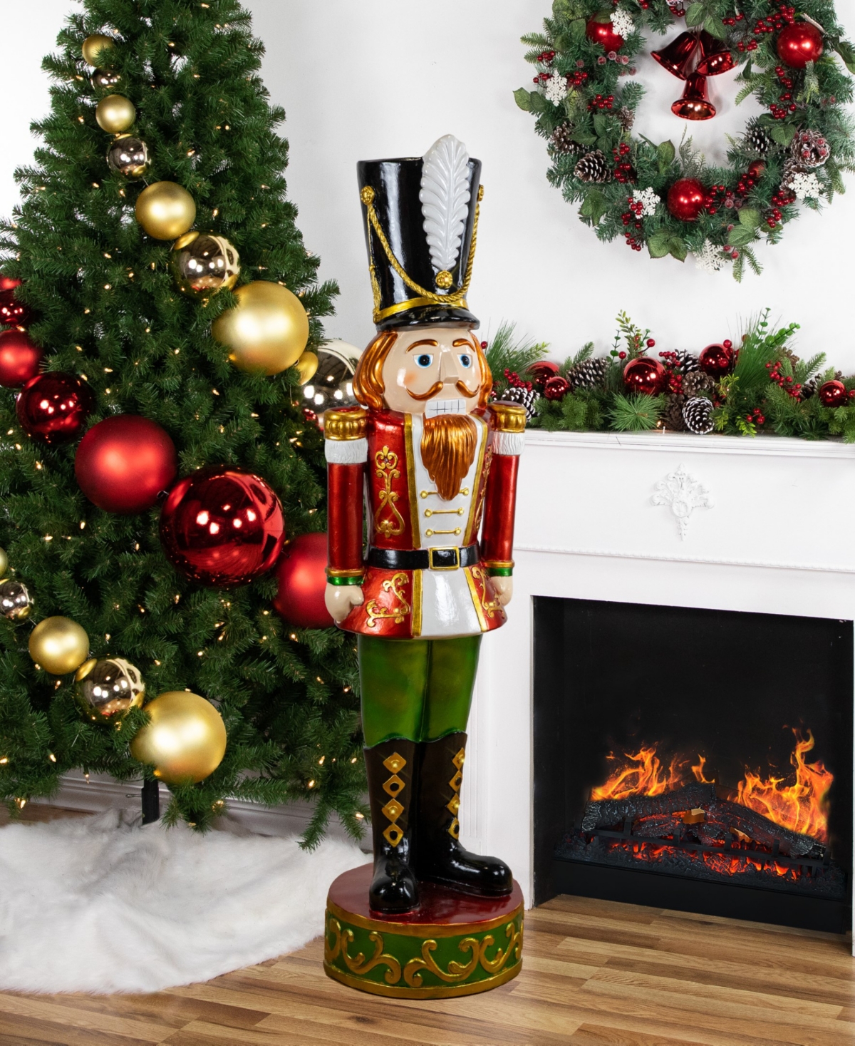 NORTHLIGHT RED AND GREEN STANDING CHRISTMAS NUTCRACKER SOLDIER 5 FT 