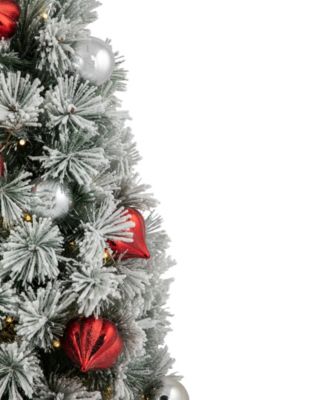 Pre-Lit Potted Snowy Bristle Pine Artificial Christmas Tree 3'
