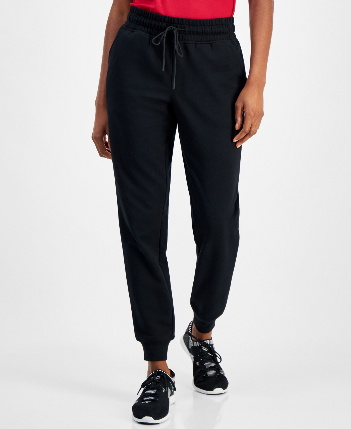 Id Ideology Women's Relaxed Rib-cuff Fleece Jogger Sweatpants, Created For Macy's In Deep Black