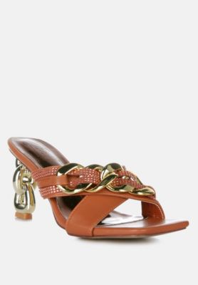 Womens Evelane Metallic Chain Rhinestone Sandals