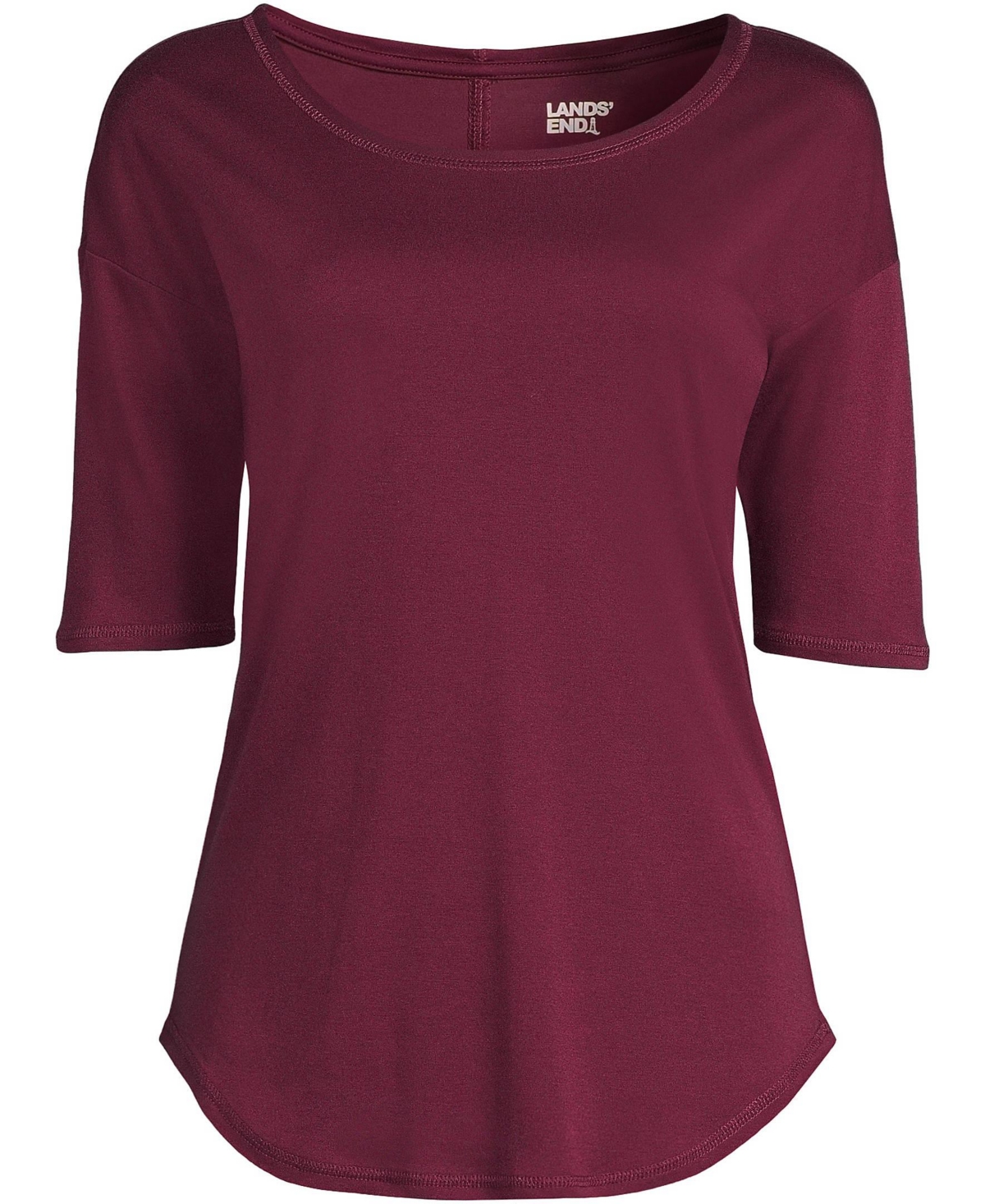 Lands' End Women's Supima Micro Modal Elbow Sleeve Balletneck Curved Hem Top