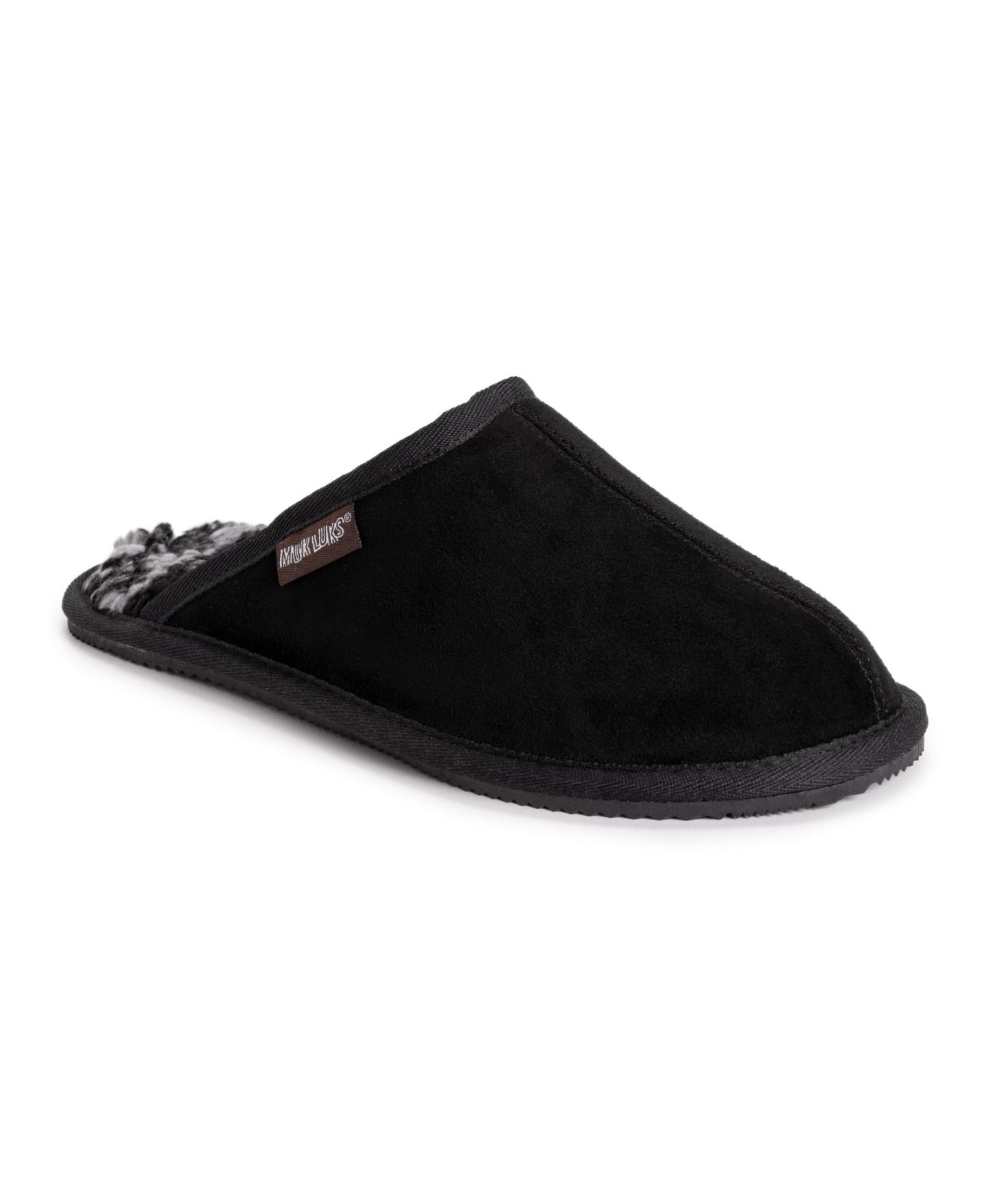 Мужские тапочки MUK LUKS Dave Printed Berber Suede Scuff Slippers, цвет: Чёрный — фото 1