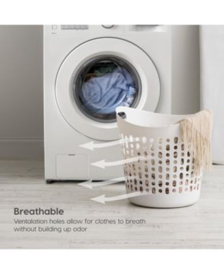 USA Laundry Basket 30L Durable and Flexible, Portable Round Bin, 0.85 Bushel Hamper for Storage with Ventilation Holes for Closet Dorm, White