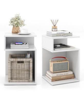 S-Shaped Side Table with Unique S-shaped Frame and 2 Open Compartments-White