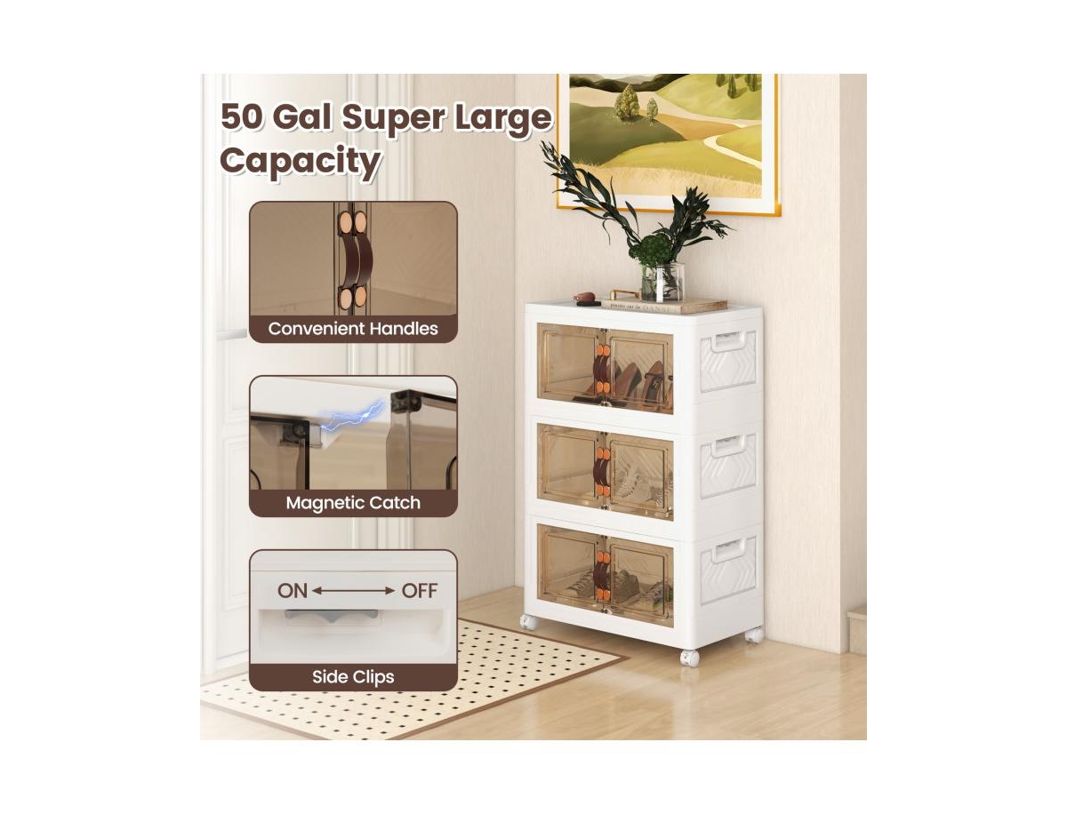 Slickblue Stackable Storage Bins with Lockable Wheels-3 Pack
