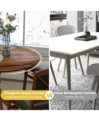 1-Piece Rubberwood Round Table with Curved Trestle Legs Wooden Dining Table