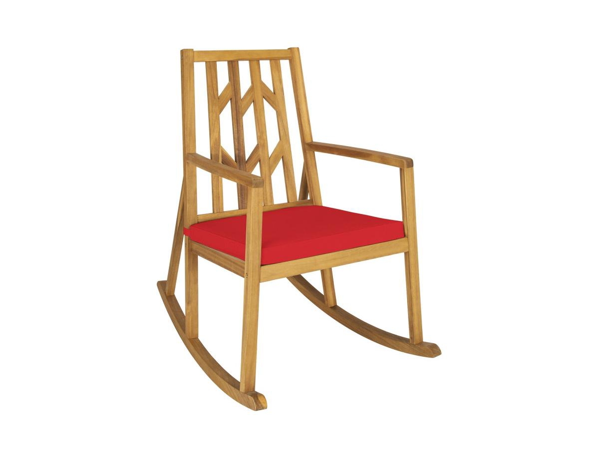 Slickblue Patio Acacia Wood Rocking Chair Sofa with Armrest and Cushion for Garden and Deck