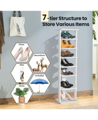 7-Tier Slim Wooden Vertical Shoe Rack for Entryway-White