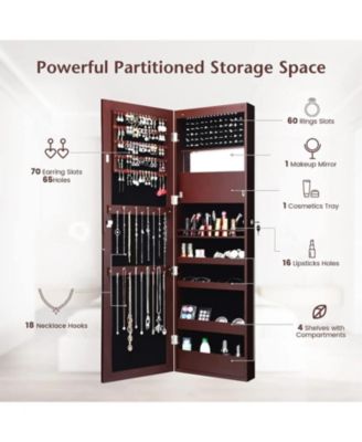 Lockable Wall Door Mounted Mirror Jewelry Cabinet with LED Lights