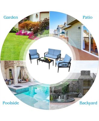 4 Pieces Patio Furniture Set Aluminum Frame Cushioned Sofa