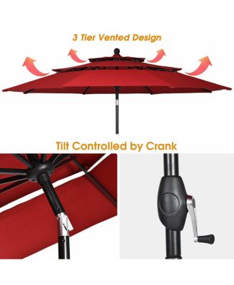 10ft 3 Tier Patio Umbrella Aluminum Sunshade Shelter Double Vented without Base
