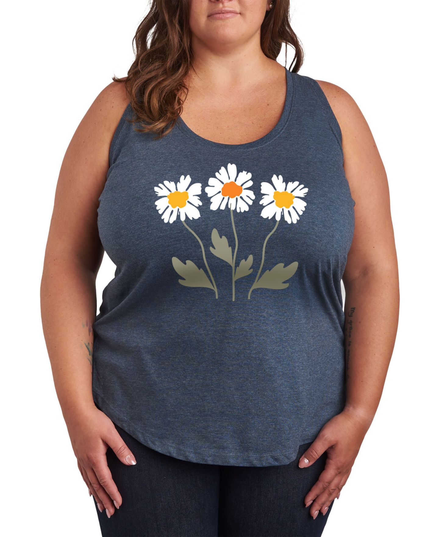 Женский топ Hybrid Apparel Retro Daisies Plus Size Graphic, цвет: Меланжевый синий — фото 1
