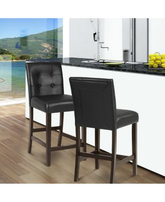 Set of 2 PVC Leather Bar Stools with Solid Wood Legs