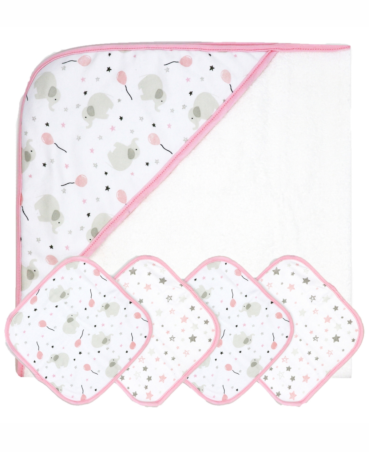 Tendertyme Baby Boys and Baby Girls Elephant and Balloons Hooded Bath Towel and Wash Cloth Set