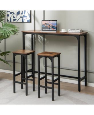 2 Pieces 28 Inch Dining Bar Chair Set with Footrest and Adjustable Pads