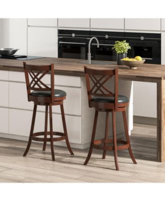 360° Swivel Upholstered Barstools Set of 2 with Back and Footrest