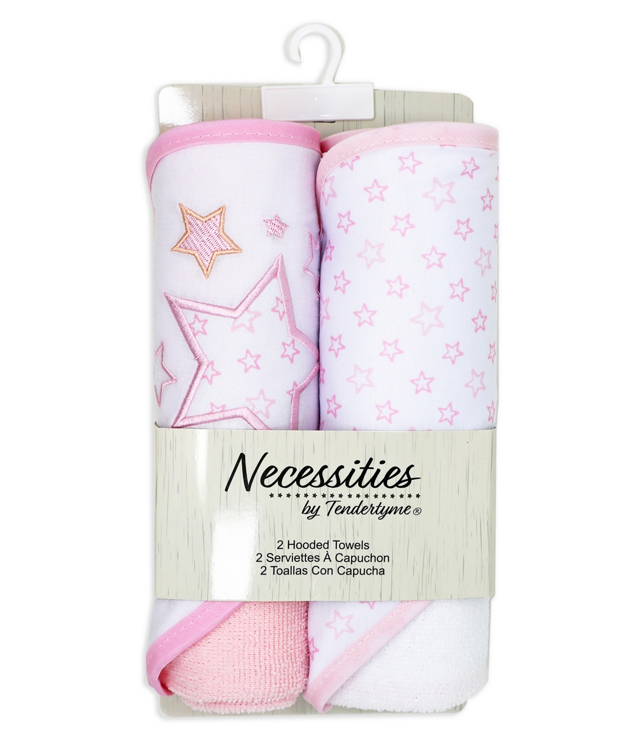 Tendertyme Baby Boys and Baby Girls Stars 2 Pack Hooded Bath Towel and Wash Cloth Set