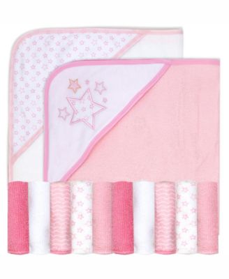 Tendertyme Baby Boys and Baby Girls Stars 2 Pack Hooded Bath Towel and Wash Cloth Set - Light Pink 30$