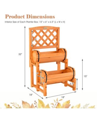 2-Tier Raised Garden Bed with 2 Cylindrical Planter Boxes and Trellis