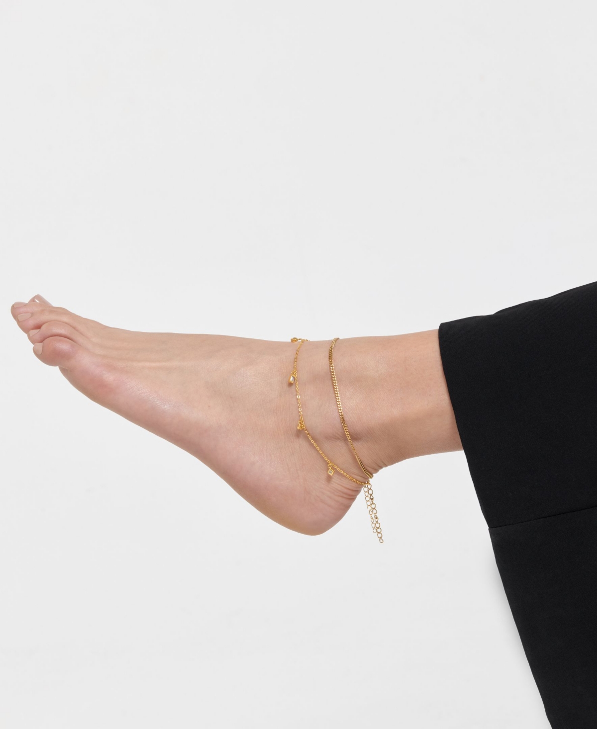 Adornia Two-piece Mixed Chain & Crystal Anklets In Gold