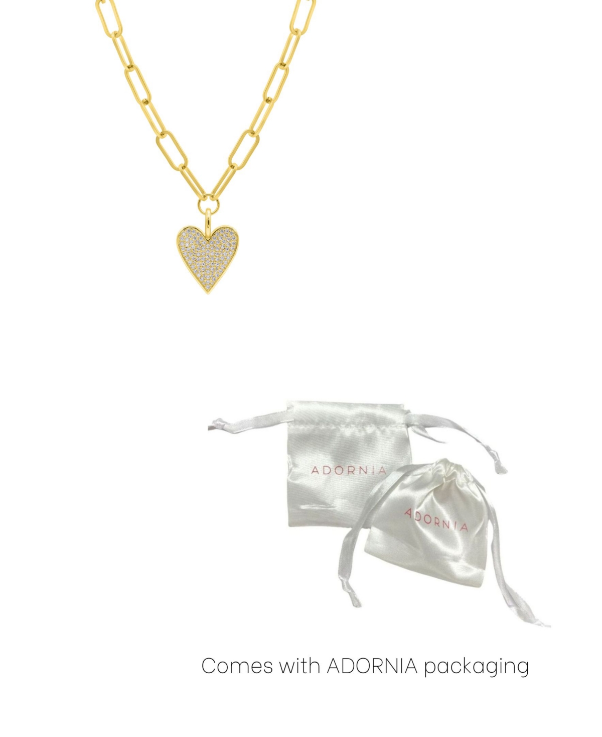 Adornia 14k Gold Plated Adjustable Chunky Paperclip Link Pave Heart Necklace In Gold